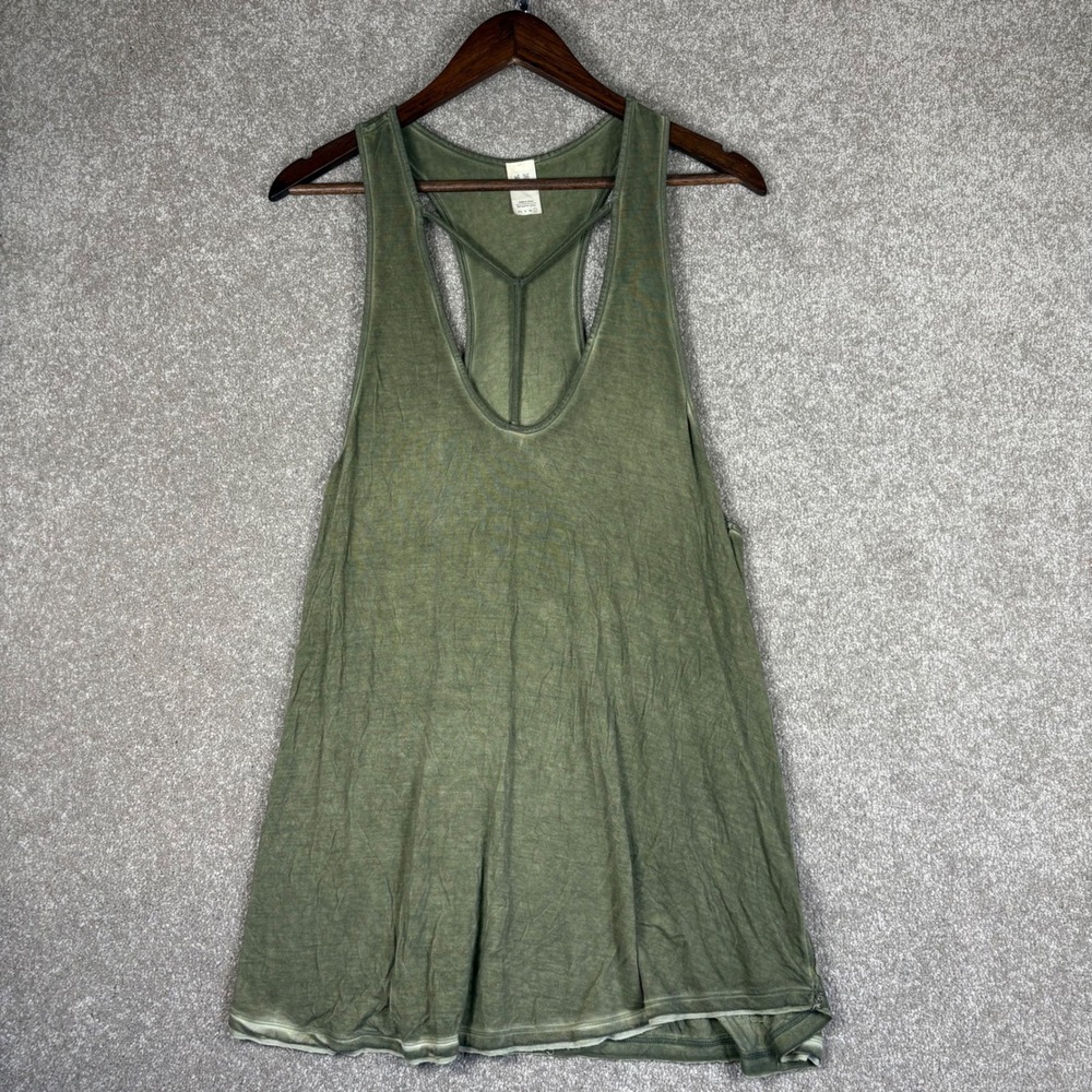 Free People We The Free Racerback Tank Top Olive Green Large Distressed V-Neck
